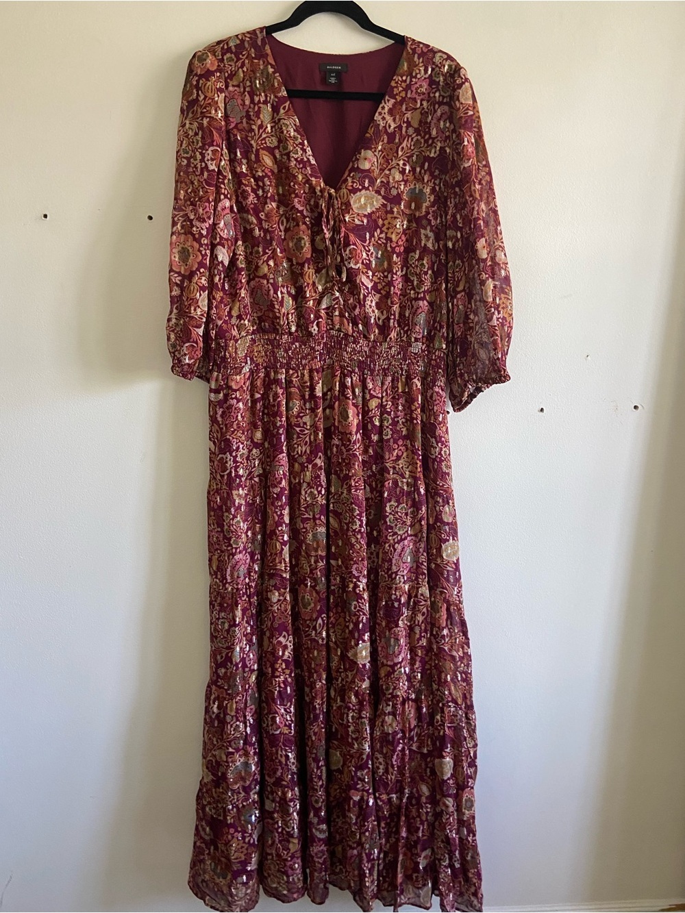 Halogen Flowy Maxi Dress Tiered Patterned Smocked Fit & Flare XXL Colorful